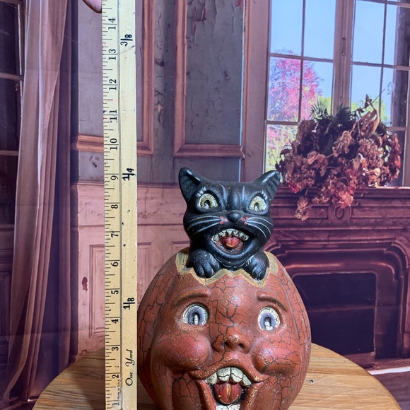 Halloween Cat Pumpkin Vintage Retro Crackle Paint Decor Party Decoration Rare - Picture 11 of 11